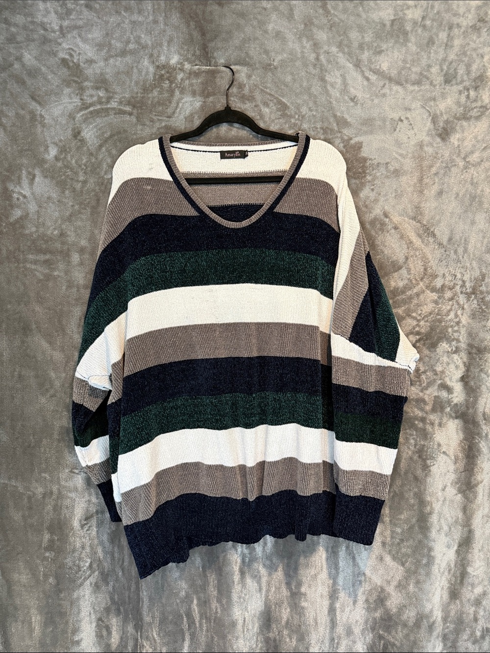 Apt. 9 Navy, Green, Gray & White Striped V-Neck Sweater